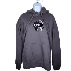 Sanrio Kuromi X Badtz Kiss Hoodie Sweatshirt Womens L Gray Embroidered